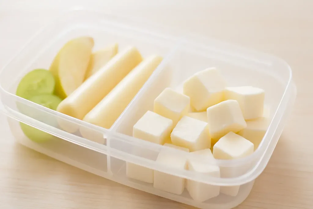 Palitos de queijo ou cubinhos leves lanches para escola