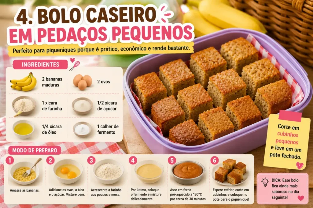 Ideias de lanches para pequenique na escola: Bolo caseiro em pedaços pequenos