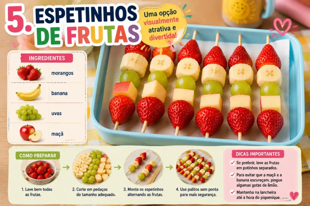 Ideias de lanches para pequenique na escola: Espetinhos de frutas