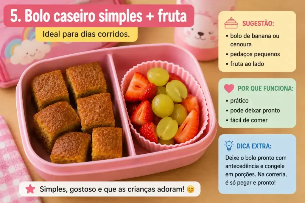 Ideias de lanche para escola infantil 3 anos: Bolo caseiro simples + fruta