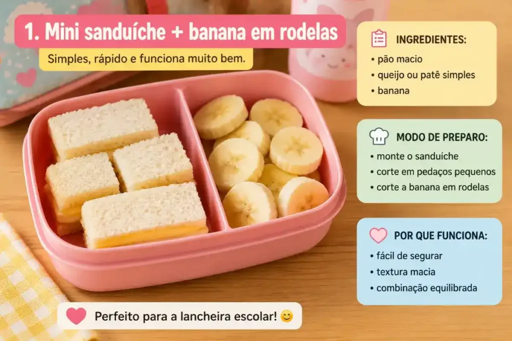 Ideias de lanche para escola infantil 3 anos: Mini sanduíche + banana em rodelas