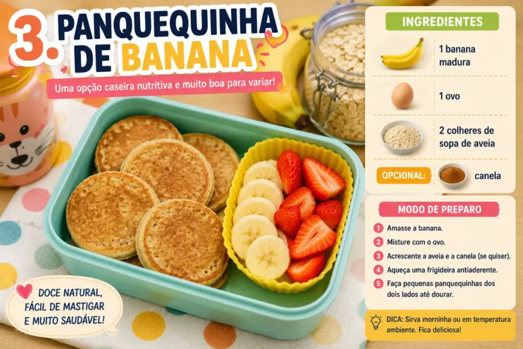 Ideias de lanches para pequenique na escola: Panquequinha de banana